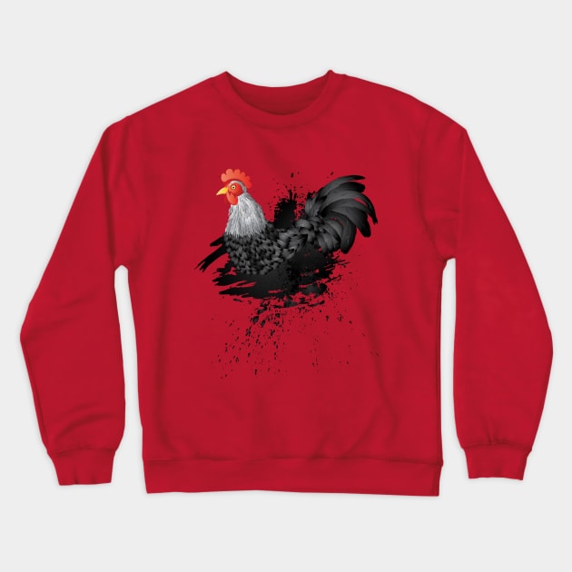 Grunge Black Rooster Crewneck Sweatshirt by AnnArtshock